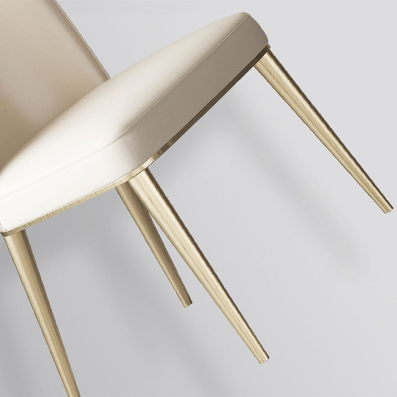 Dining Room Glam Parsons Chair Metal Legs Faux Leather Upholstered Chair