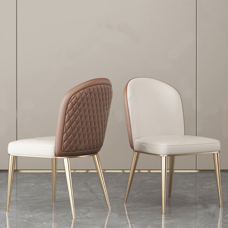 Dining Room Glam Parsons Chair Metal Legs Faux Leather Upholstered Chair