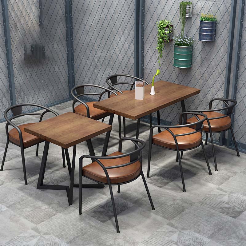 Industrial Double Pedestal Dining Table Wood Table for Cafe Bar