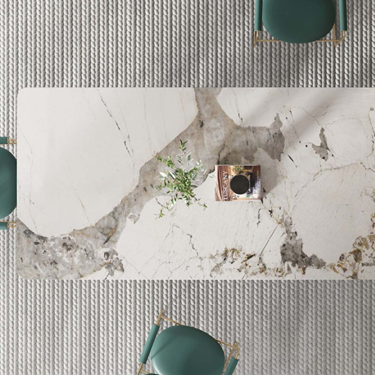 Glam Style Sintered Stone Dining Table Dining Rectangle Table with Metal Legs for Home Use