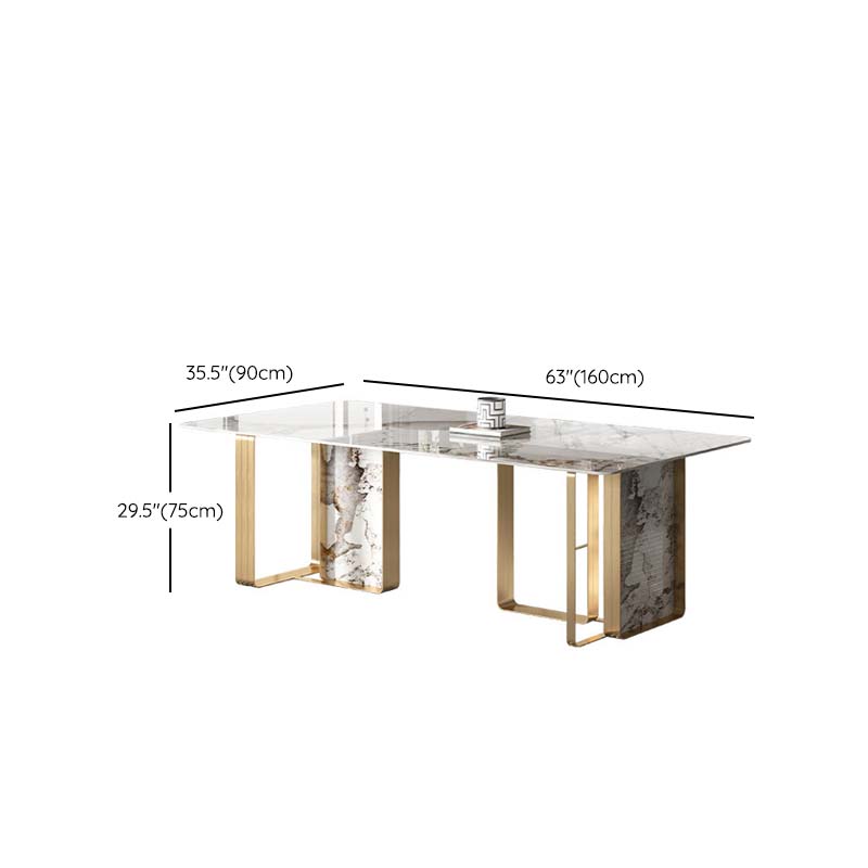 Glam Style Sintered Stone Dining Table Dining Rectangle Table with Metal Legs for Home Use