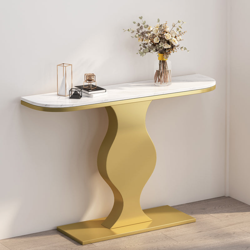 Modern 31.5" Tall Accent Table Stone Half Moon Console Table