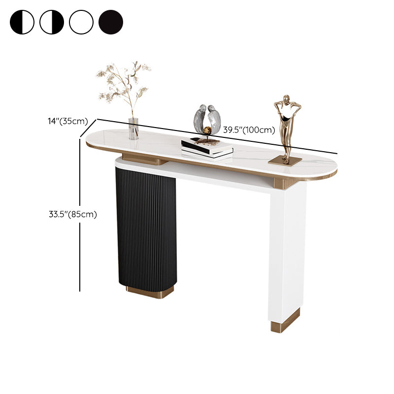 Glam Stone Console Table Oval Shape Console Sofa Table for Hall