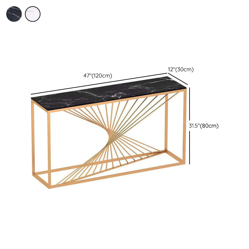 Glam Rectangle Console Table Antique Finish Console Sofa Table in Marble