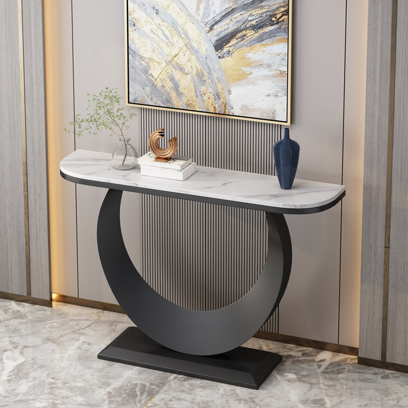 Stone Half Moon Accent Table 1-shelf 31.5" Tall Console Table