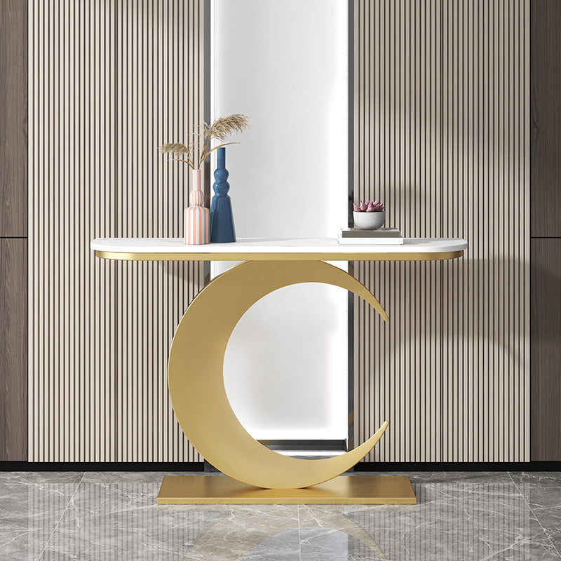 11.81" W Modern Console Table Stone Abstract Base Accent Table for Hall