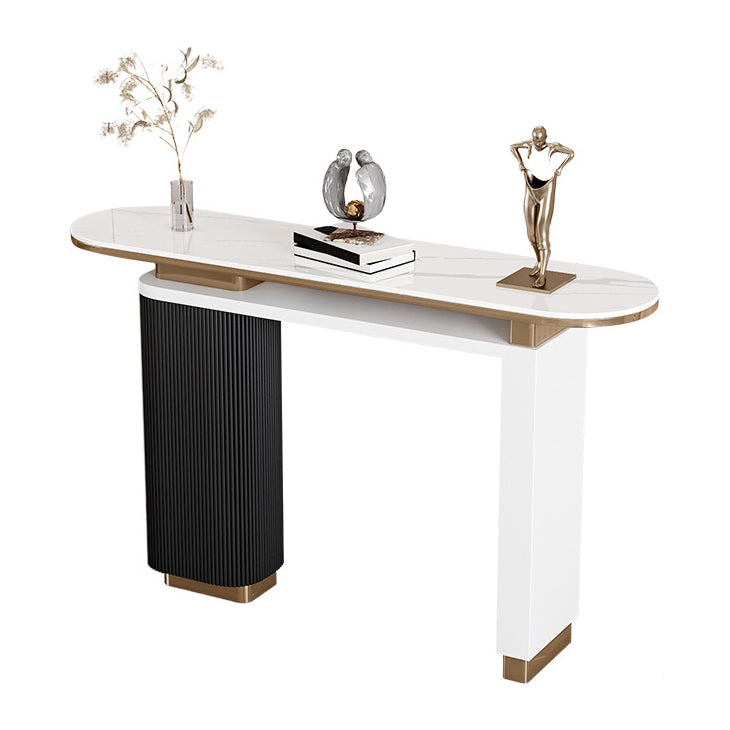 Glam Stone Oval Console Table 33.46" Tall Rectangle Accent Table