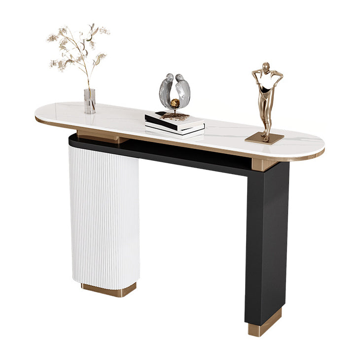 Glam Stone Oval Console Table 33.46" Tall Rectangle Accent Table