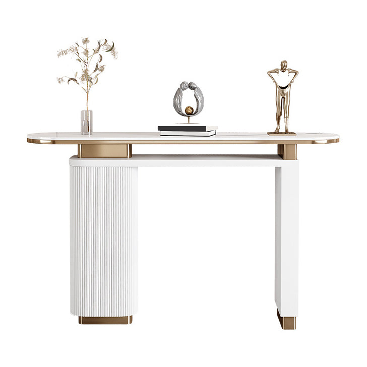 Glam Stone Oval Console Table 33.46" Tall Rectangle Accent Table