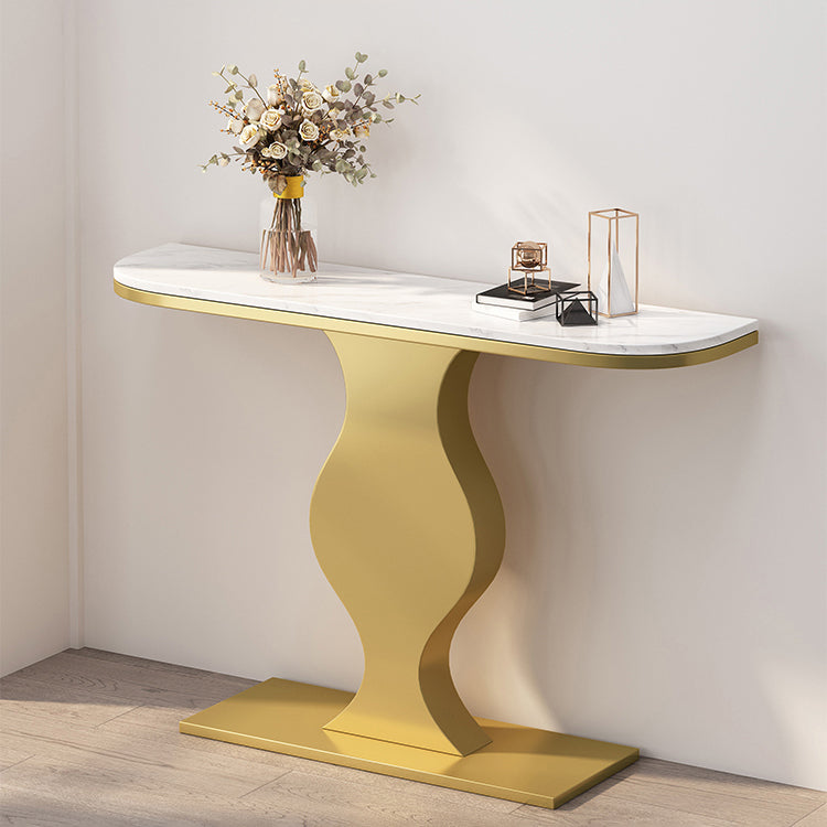 Modern 11.81" W Console Table Stone Half Moon Accent Table for Hall