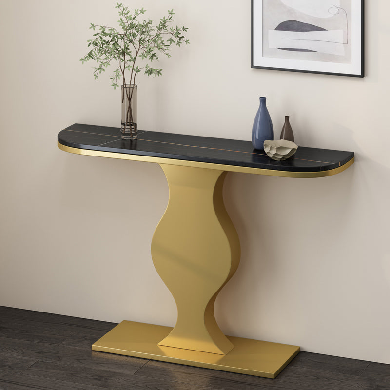 Modern 11.81" W Console Table Stone Half Moon Accent Table for Hall