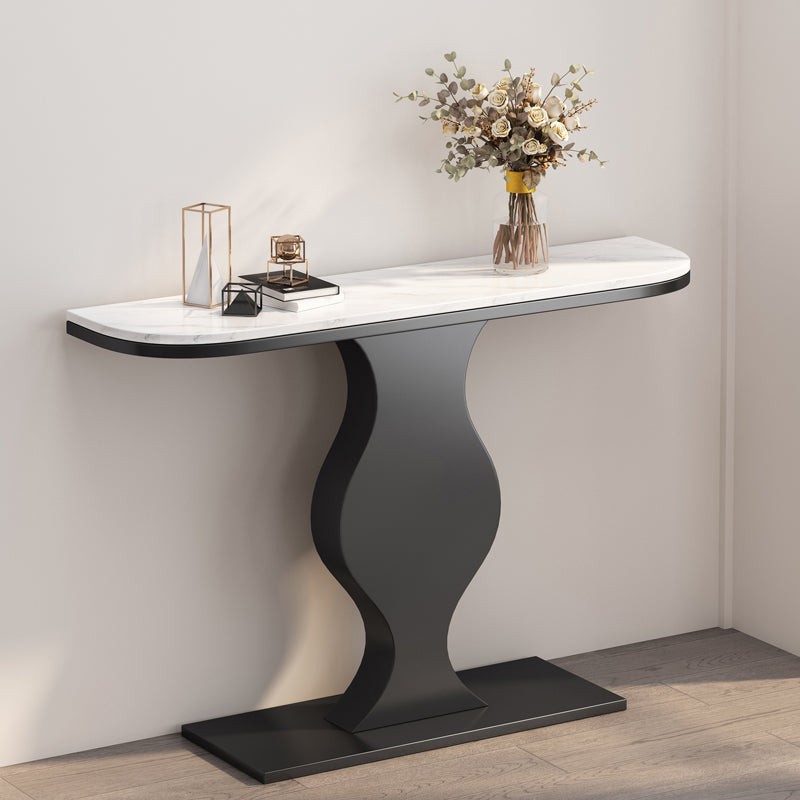 Modern 11.81" W Console Table Stone Half Moon Accent Table for Hall