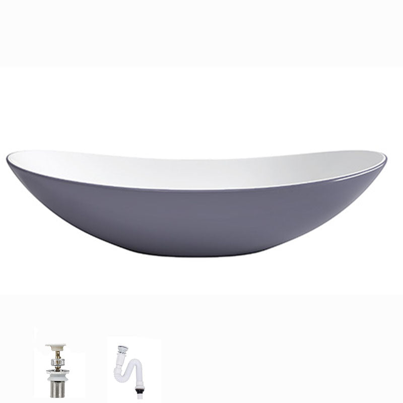 Modern Basin Sink Oval Porcelain with Pop-Up Drain Vessel Bathroom Sink