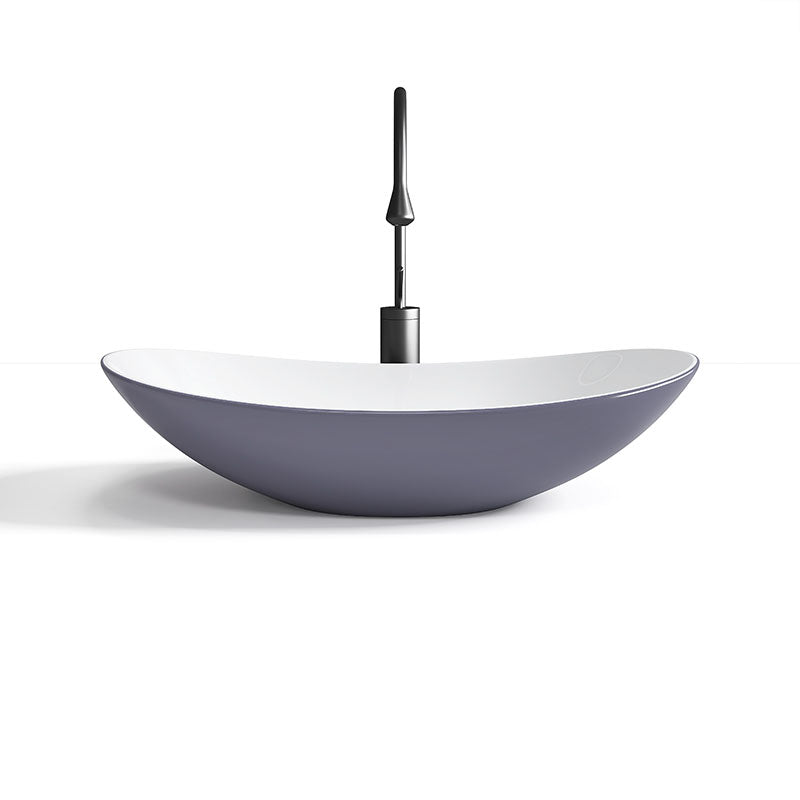 Modern Basin Sink Oval Porcelain with Pop-Up Drain Vessel Bathroom Sink