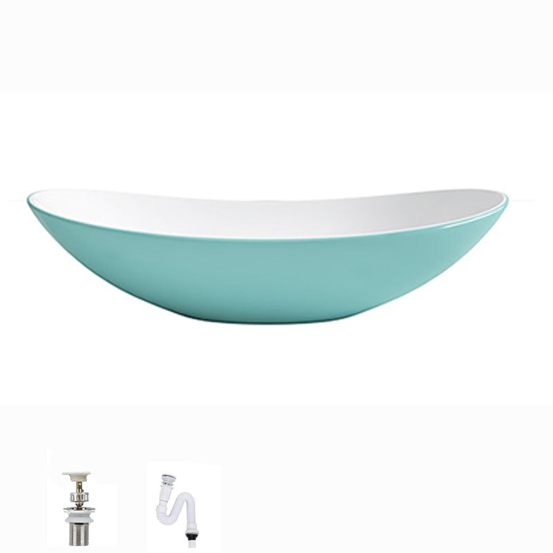 Modern Basin Sink Oval Porcelain with Pop-Up Drain Vessel Bathroom Sink