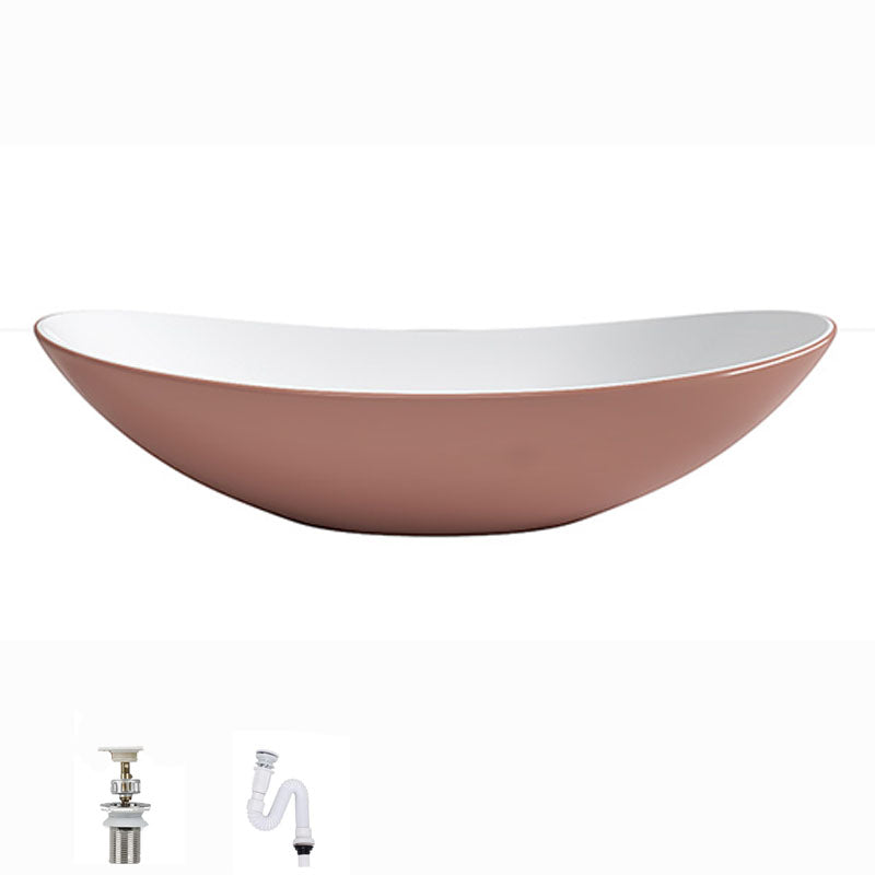 Modern Basin Sink Oval Porcelain with Pop-Up Drain Vessel Bathroom Sink