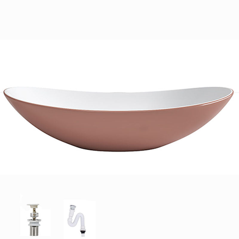 Modern Basin Sink Oval Porcelain with Pop-Up Drain Vessel Bathroom Sink