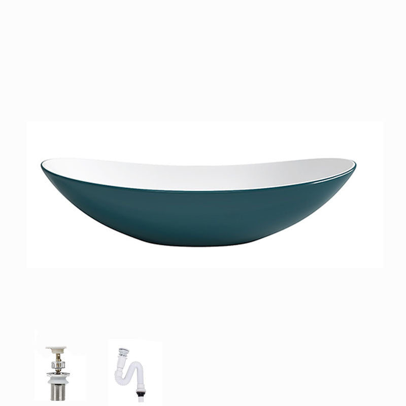 Modern Basin Sink Oval Porcelain with Pop-Up Drain Vessel Bathroom Sink