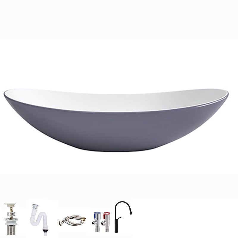 Modern Basin Sink Oval Porcelain with Pop-Up Drain Vessel Bathroom Sink