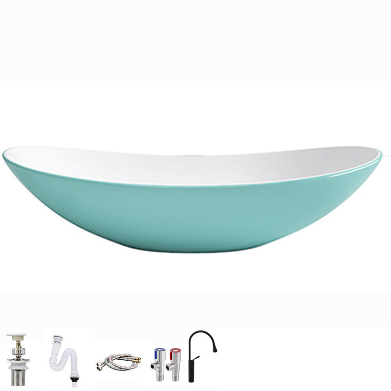 Modern Basin Sink Oval Porcelain with Pop-Up Drain Vessel Bathroom Sink