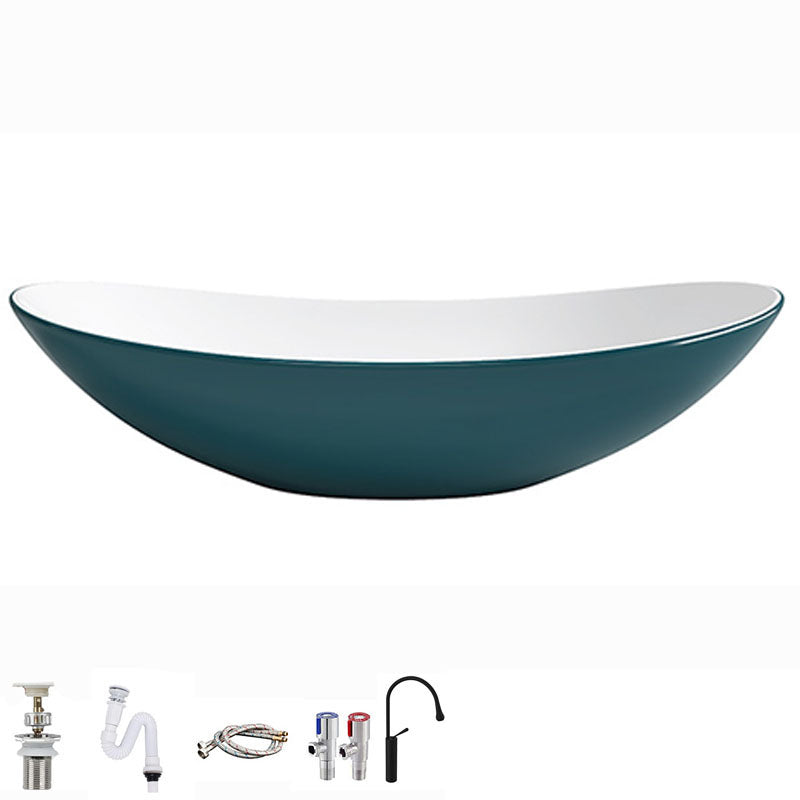 Modern Basin Sink Oval Porcelain with Pop-Up Drain Vessel Bathroom Sink