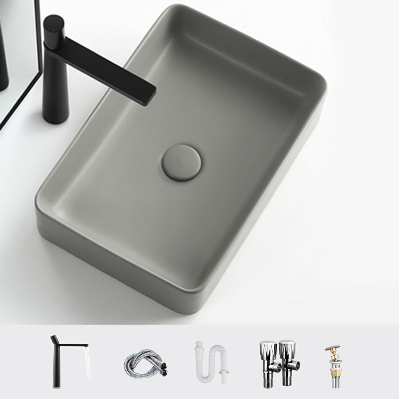 Contemporary Bathroom Sink Rectangular Porcelain Vessel Lavatory Sink with Pop-Up Drain