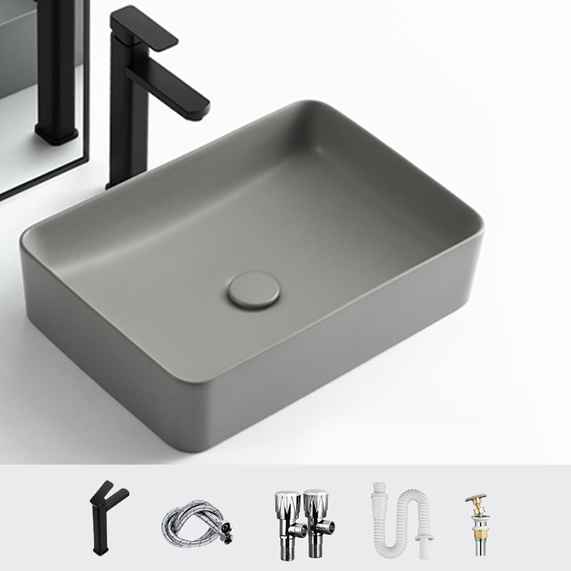 Contemporary Bathroom Sink Rectangular Porcelain Vessel Lavatory Sink with Pop-Up Drain