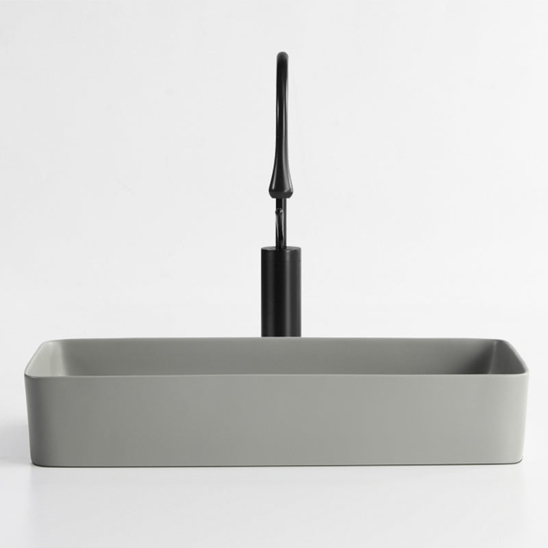 Contemporary Bathroom Sink Rectangular Porcelain Vessel Lavatory Sink with Pop-Up Drain