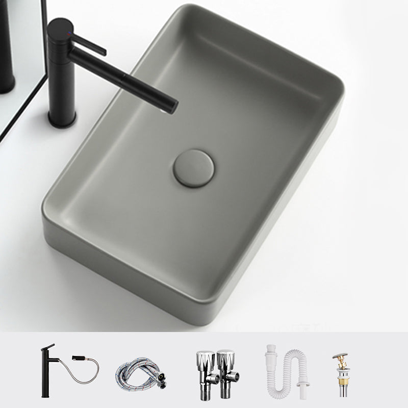 Contemporary Bathroom Sink Rectangular Porcelain Vessel Lavatory Sink with Pop-Up Drain