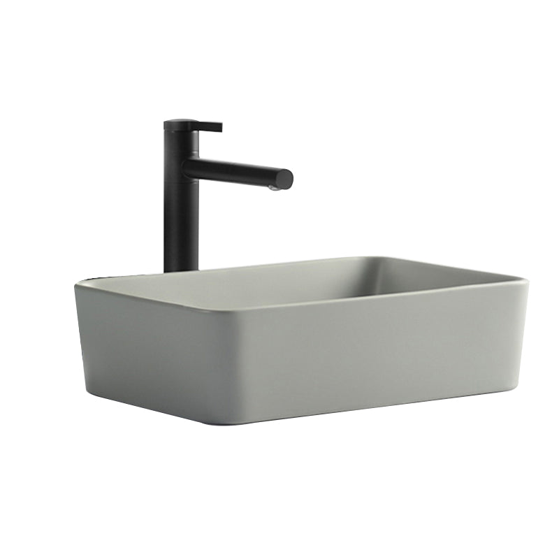 Contemporary Bathroom Sink Rectangular Porcelain Vessel Lavatory Sink with Pop-Up Drain