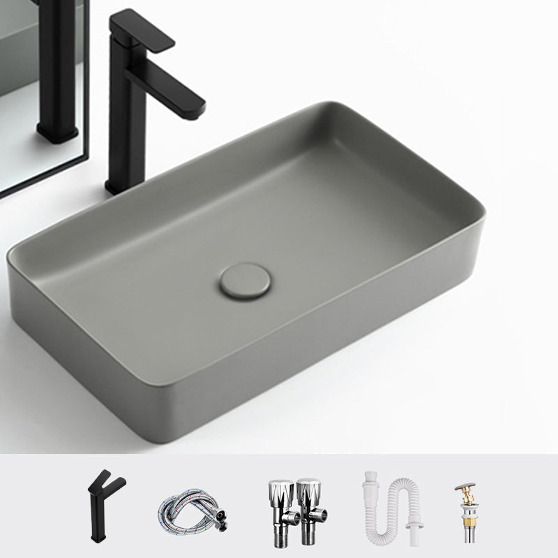 Contemporary Bathroom Sink Rectangular Porcelain Vessel Lavatory Sink with Pop-Up Drain