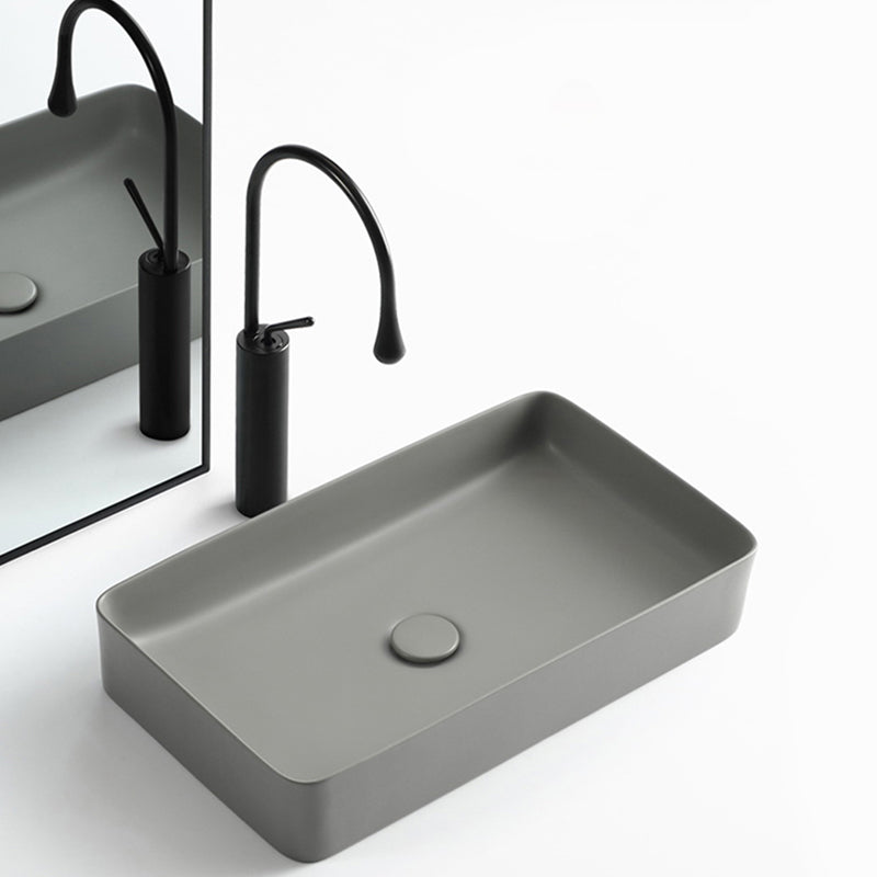 Contemporary Bathroom Sink Rectangular Porcelain Vessel Lavatory Sink with Pop-Up Drain