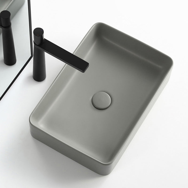 Contemporary Bathroom Sink Rectangular Porcelain Vessel Lavatory Sink with Pop-Up Drain