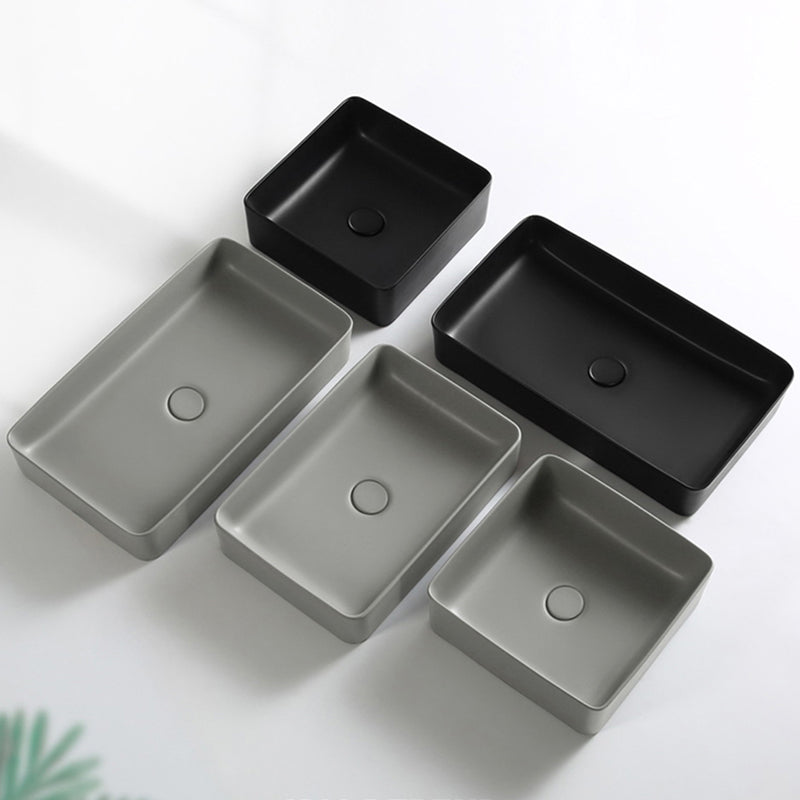 Contemporary Bathroom Sink Rectangular Porcelain Vessel Lavatory Sink with Pop-Up Drain