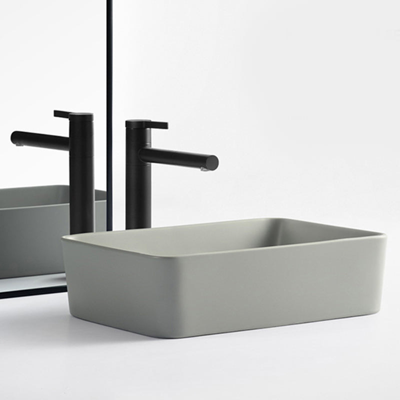 Contemporary Bathroom Sink Rectangular Porcelain Vessel Lavatory Sink with Pop-Up Drain
