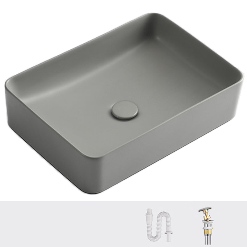 Contemporary Bathroom Sink Rectangular Porcelain Vessel Lavatory Sink with Pop-Up Drain
