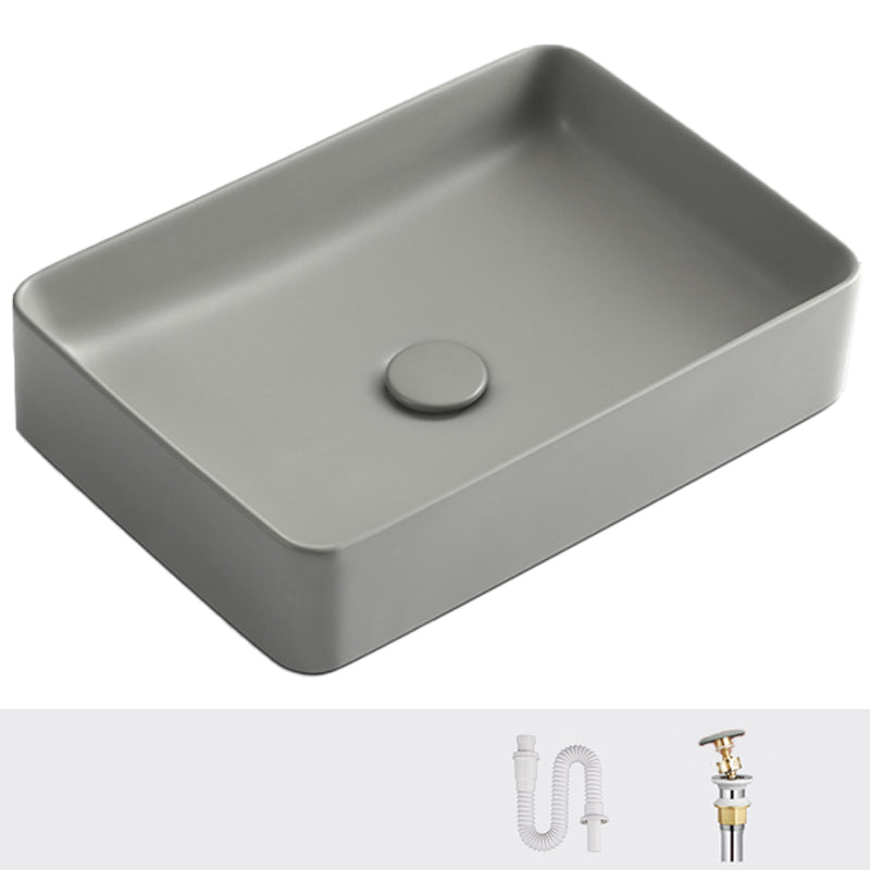 Contemporary Bathroom Sink Rectangular Porcelain Vessel Lavatory Sink with Pop-Up Drain