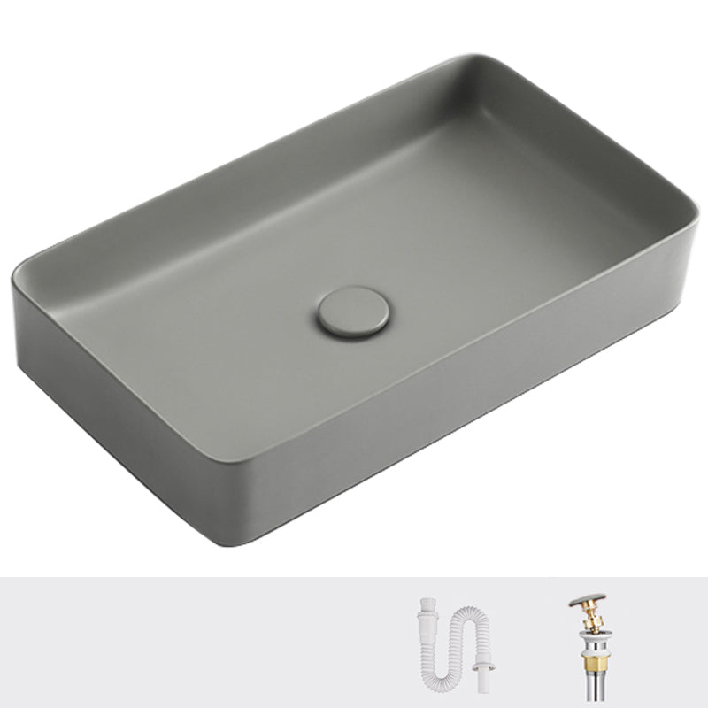 Contemporary Bathroom Sink Rectangular Porcelain Vessel Lavatory Sink with Pop-Up Drain