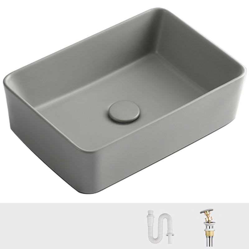 Contemporary Bathroom Sink Rectangular Porcelain Vessel Lavatory Sink with Pop-Up Drain
