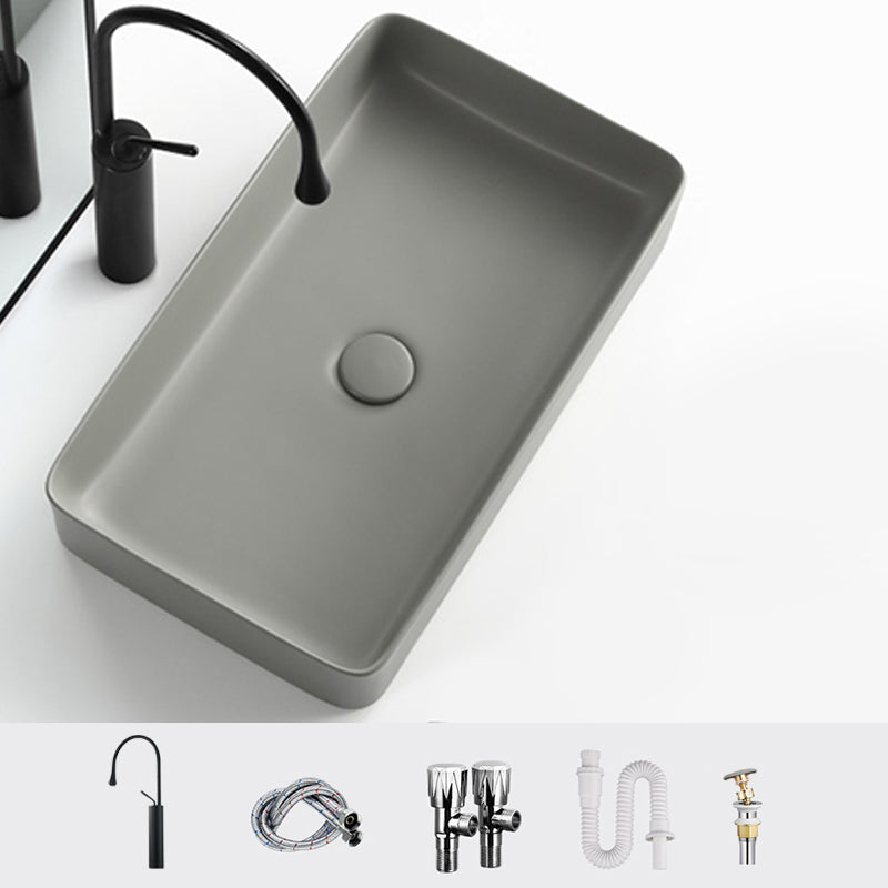 Contemporary Bathroom Sink Rectangular Porcelain Vessel Lavatory Sink with Pop-Up Drain