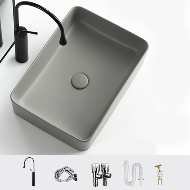 Contemporary Bathroom Sink Rectangular Porcelain Vessel Lavatory Sink with Pop-Up Drain