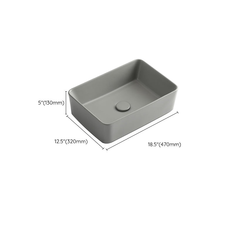 Contemporary Bathroom Sink Rectangular Porcelain Vessel Lavatory Sink with Pop-Up Drain