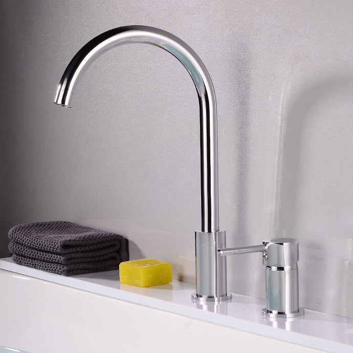Modern Deck Mounted Metal Tub Filler Gooseneck Faucet in Black/Gold/Silver