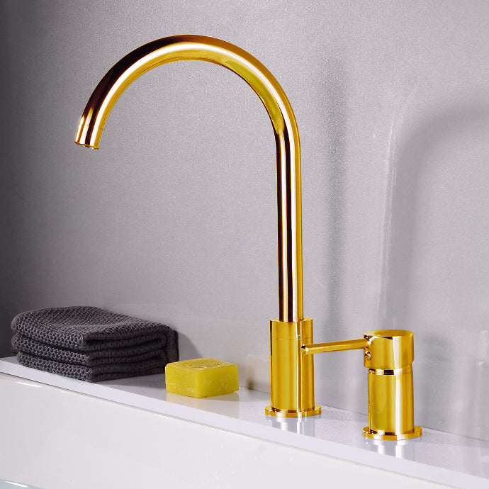 Modern Deck Mounted Metal Tub Filler Gooseneck Faucet in Black/Gold/Silver
