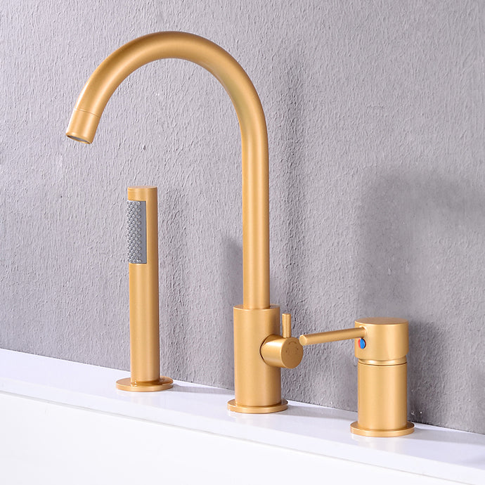 Modern Deck Mounted Metal Tub Filler Gooseneck Faucet in Black/Gold/Silver