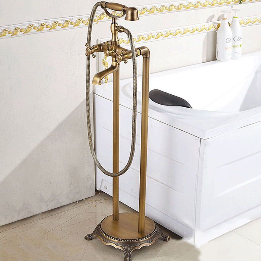Traditional Floor Mounted Copper Freestanding Tub Filler Spray Gun Tub Filler Trim