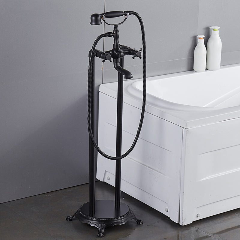 Traditional Floor Mounted Copper Freestanding Tub Filler Spray Gun Tub Filler Trim