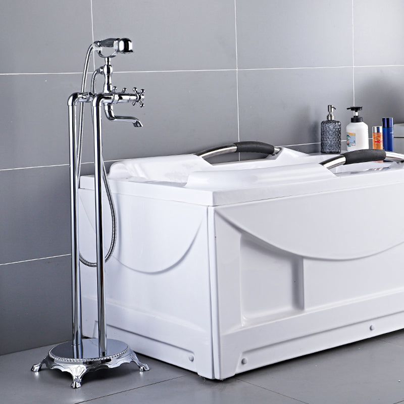 Traditional Floor Mounted Copper Freestanding Tub Filler Spray Gun Tub Filler Trim
