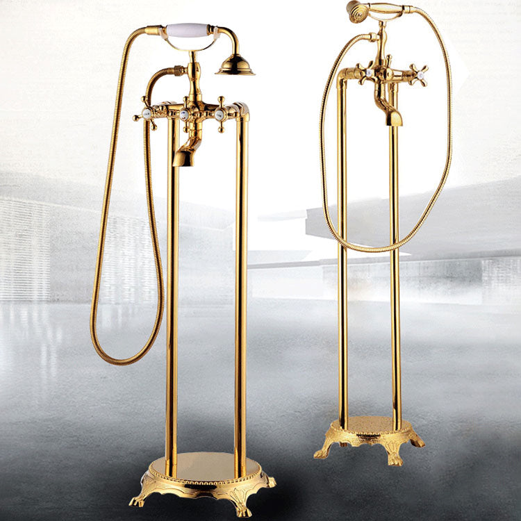 Traditional Floor Mounted Copper Freestanding Tub Filler Spray Gun Tub Filler Trim