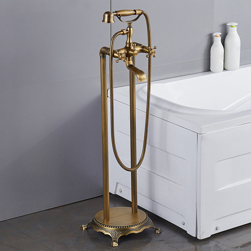 Traditional Floor Mounted Copper Freestanding Tub Filler Spray Gun Tub Filler Trim